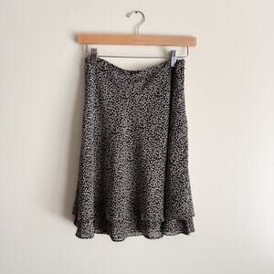 Vintage Express Black + Cream Dainty Floral Print Ruffle Tiered Hem Skirt Small